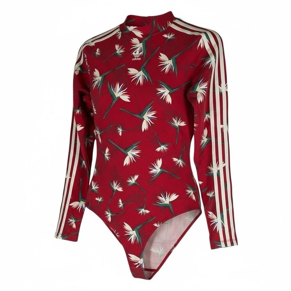 Adidas x Thebe Magugu South African red Bird of Paradise bodysuit Floral XL New - Picture 1 of 9